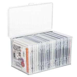 Rainmae Caixa de armazenamento de CDs, organizador de CD de plástico transparente, caixa de armazenamento de DVD com tampa – comporta até 26 CDs, DVDs, caixa organizadora para DVDs, videogames (CDs)