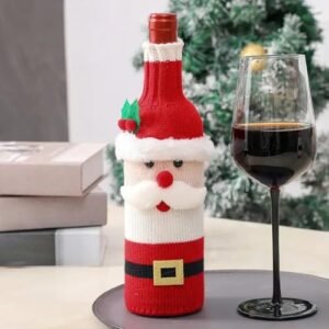 Capa de garrafa de champanhe de vinho de Natal, manga de malha, ambiente festivo para decoração de Natal (Papai Noel) (Vinhos)