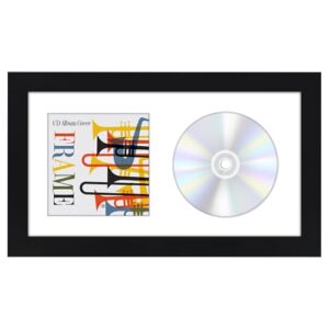 Americanflat Capa para exibição de CD de 15 x 30 cm – capa de álbum e moldura de exibição de CD com molde de madeira projetada, vidro resistente a estilhaços e cavalete para exibição de parede e mesa (CDs)