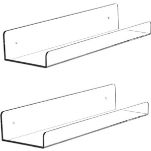 Cq acrylic Prateleiras flutuantes para montagem na parede, pacote com 2, prateleira de parede transparente de 38 cm, decoração de quarto para crianças, estante de livros, figuras, fotos, maquiagem, (CDs)