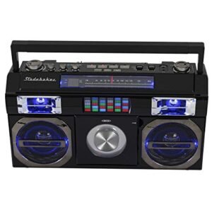 Studebaker SB2145B Boombox Bluetooth retrô dos anos 80 com rádio FM, leitor de CD, equalizador de LED, potência RMS de 10 Watts e AC/DC (CDs)