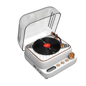 Mini Toca-discos de Vinil Microfone Portátil Tocador de Música Estéreo Alto-falante Retrô para Desfrutar Do Som Suporta Entrada Auxiliar Reprodução de Cartão TF,White,125 * 133 * 69mm (CDs)