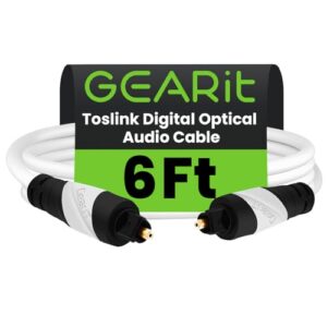 Cabo de áudio óptico digital Toslink. Cabo de áudio óptico digital GearIT Pro Series Toslink de 1,82 m para HDTV, PS3, Tivo, Sound Bar, Receptor Estéreo e Sistema de Home Theater – Branco (Equipamentos)