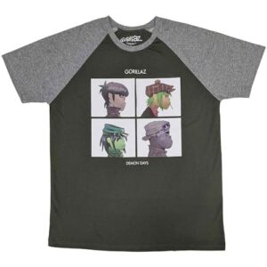 Camiseta raglan Gorillaz Demon Days, Verde, XGG (CDs)