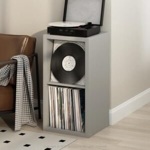 Furinno Suporte para toca-discos em cubículo com armazenamento de vinil, 2 cubos 1,2 armazenamento de discos de vinil extra grosso, prateleira de mídia aberta para CD DVD Blueray Game Disc, para sala (Equipamentos)