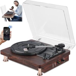 Nauerz 30 * 26 * 11 cm Leitor de Discos de Vinil com Alto-Falantes Embutidos, 110-220v Reprodutor de Discos de Vinil com Bluetooth, Toca-Discos Vintage de 3 Velocidades (Discos de Vinil)