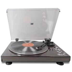 Gira-discos vintage para discos de vinil, acionado por correia, 33/45 RPM, bandeja de alumínio, vermelho (Discos de Vinil)