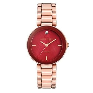 Anne Klein Relógio feminino com detalhes em diamante, AK/1362BYRG, Ouro rosa/vinho (Vinhos)