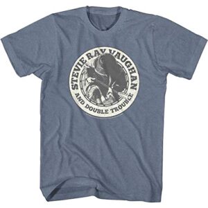 American Classics Stevie Ray Vaughan Guitarist and Double Trouble Stevie Playing Guitar Adult Tee Blue (CDs)