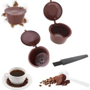 Cápsulas Reutilizável Recarregável Kit com 3 - Compatível para Cafeteiras Dolce Gusto - Filtro de café reaproveitável + Colher de Medida + Pincel de Limpeza, para uso Máquina de Café Dolce Gusto (Café)