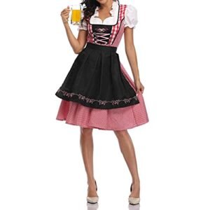 Maedack Fantasia feminina estilo nacional festival de cerveja Oktoberfest Dirndl vestido com avental uniforme de empregada (Cervejas)