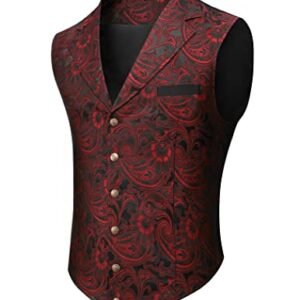 COOFANDY Colete masculino Paisley floral vitoriano gótico steampunk formal colete smoking com lapelas entalhadas, Vinho tinto, Medium (Vinhos)