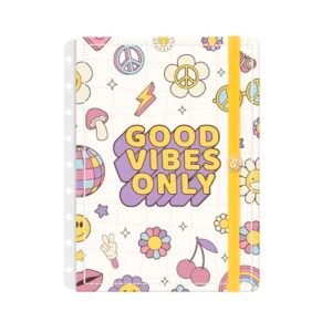 Capa e Contracapa Iscool Disc Para Caderno M Retro Good Vibes Branco (Discos de Vinil)