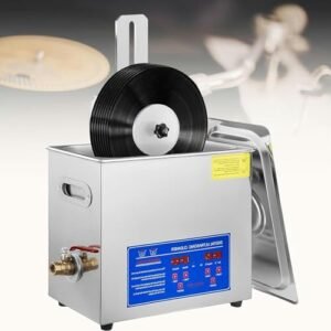KKSOUFX Limpador ultrassônico de discos de vinil de 6 litros, tempo de 0 a 30 minutos, máquina de limpeza ultrassônica de 180 W, 8 peças de uso único, limpeza dupla face com rotação automática (Discos de Vinil)