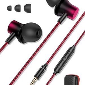 Jiunai Fone de ouvido com fio, microfone de 3,5 mm, fone de ouvido com fio, fecho magnético, ruído isolado, fone de ouvido com fio para iPhone Galaxy A15 A25 iPad Surface Fire CD Player Rádio Viagem (CDs)