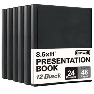 Livro de apresentação com mangas plásticas Dunwell, 24 bolsos, com mangas transparentes, exibe 48 páginas com inserções de tamanho de letras de 21,6 x 27,9 cm, protetor de lençol, Basic Black, 12 Pack (CDs)