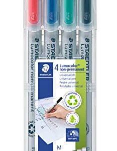 STAEDTLER Caneta não permanente 315 WP4 Lumocolor, largura de linha média, 1,0 mm - cores sortidas (pacote com 4) (CDs)