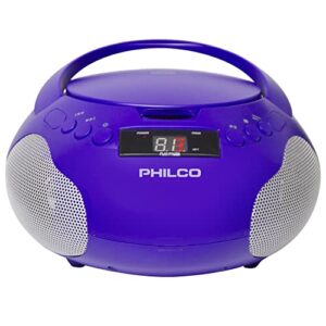 Philco Boombox Leitor de Cd Portátil com Alto-Falantes e Rádio Am Fm | Leitor de Cd Purple Boom Box Compatível com Cd-R/Cd-Rw e Cd de Áudio | Entrada Auxiliar de 3,5 Mm | Som Estéreo | Visor LED | Ac/ (CDs)