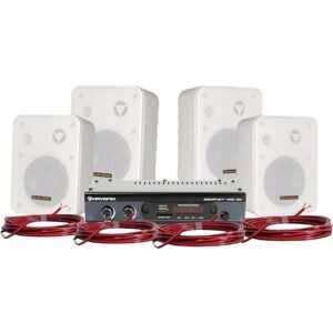 HAYONIK, Kit de Som Ambiente, 400W, 4 Caixas Brancas, 1 Amplificador e Cabos para Ligação, Entrada Óptica, USB, Cartão SD, Entrada Auxiliar, Entrada P/Mic, Bluetooth, Rádio FM - AMBIENCE 4000 V2 (Equipamentos)