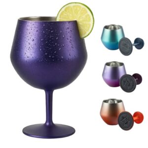 Taça Térmica Inox 2 em 1 Vinho Gin Drinks Cerveja 414ml Copo Térmico Haste Removível Aço Inoxidável Conserva Bebidas Geladas Isolamento Térmico Parede Dupla Cocktail Coquetel (ROXA) (Cervejas)