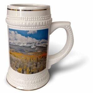 3dRose Autumn Aspens and snow on Keebler Pass, Rocky Mountains, Colorado - Caneca Stein, 530 ml, 640 ml, branca (Cervejas)