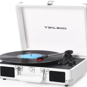 TANLANIN Toca-Discos Vintage Suitcase - De Lp 3 Velocidades Com Transmissão Por Correia, Vinil Bluetooth, Alto-Falantes Integrados, Parada Automática, Controle Graves, Design Retrô, Saídas Para Fone (Discos de Vinil)