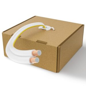 Mygatti Fio de alto-falante de 2,5 m, fio de alto-falante de áudio calibre 16/2, para alto-falantes estéreo, home theater, fio automotivo, jaqueta branca com marcador de polaridade amarelo, 16AWG CCA (Equipamentos)