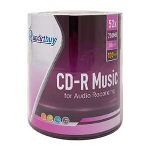 Smartbuy 100 Pacotes de Áudio Digital Cd-R Música 52X 700Mb/80Min Logotipo Da Marca Disco Gravável Em Branco (CDs)