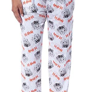 Calça de pijama feminina Def Leppard com logotipo da banda de rock com estampa de leopardo tie-dye, Branco, M (CDs)