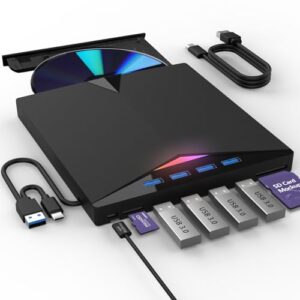 JOOPSHEE Leitor externo compatível com Blur ay Drive, leitura/gravação BD DVD CD compatível com Blu ray Burner USB 3.0 Tipo-C/Windows/Mac OS Laptop (CDs)