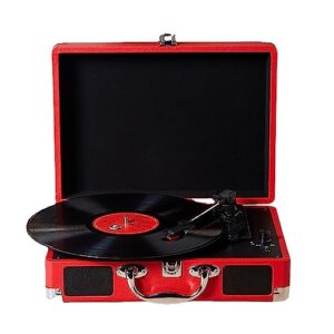 Toca-discos Portátil de Vinil Gramofone Retrô Alto-falante Estéreo Embutido Giratória de 3 Velocidades para Entretenimento Decoração de Casa Design de Mala,Red,350 * 255 * 130mm (CDs)