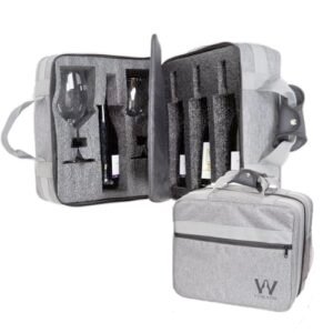 Mala para Vinho de Mão Pequena Para Transporte de Garrafas Vinho e Taças Com Espuma Protetora Anti Shock Wine & Companhia (4 Garrafas e 2 Taças, Cinza) (Vinhos)