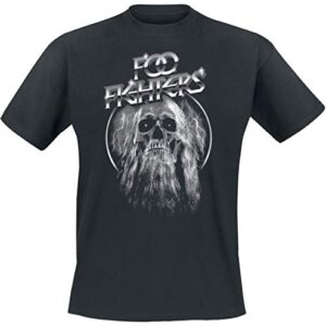 Foo Fighters Camiseta masculina de caveira barbuda slim fit preta, Preto, G (CDs)