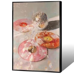 BFADMN Pôster de bola de discoteca espelhado prata legal vintage rosa claro disco de vinil arte de parede música eclética impressões estéticas para quarto de meninas dormitório apartamento decoração (Discos de Vinil)