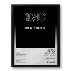 Quadro com Moldura Spotify Álbum Back In Black AC/DC - Tam. 33x43cm (Discos de Vinil)