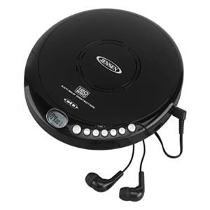 Leitor de CD portátil portátil Jensen CD-120BK pessoal compacto 120 SEC Anti-Skip CD Player – Leitor de disco de música leve e à prova de choque e fones de ouvido profissionais de rádio FM para crianças e adultos (CDs)