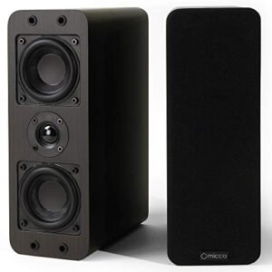 Micca Caixa de som OoO fina e passiva com woofers de 7,5 cm e tweeter de seda, design fino com menos de 10 cm de largura, para som estéreo de mesa ou home theater, montável na parede, par, nogueira (Equipamentos)