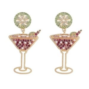 Brincos pendentes de taça de vinho champanhe, design de garrafa de vinho de cristal brilhante com strass (Vinhos)