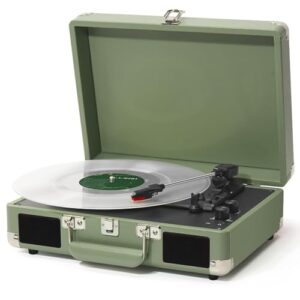 ANVAR VEDO Toca-Discos Portátil com Bluetooth, Alto-Falante, 3 Velocidades (33/45/78 RPM), Design Retrô de Maleta, Compatível com LPs 7/10/12", Controle de Graves, AUX, RCA Parada Automática 110v/220v (Discos de Vinil)