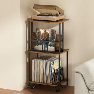Suporte para Toca-Discos de 3 Níveis, Mesa com Espaço para Discos de Vinil, Armazenamento de Alta Capacidade, Resistente e Estável, Armário de Exibição de Discos (Equipamentos)