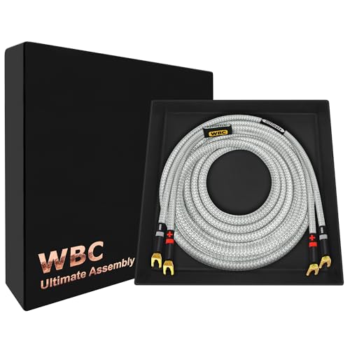 WORLDS BEST CABLES 12 pés Ultimate - 8 AWG - Ultra-Pure OFC - Cabo de alto-falante audiófilo HiFi premium para canal central com plugues espada Eminence e jaqueta de tweed prata (Equipamentos)