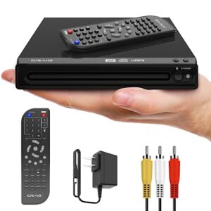 Craig Leitor de DVD HDMI compacto CVD401A com controle remoto em preto | Compatível com DVD-R/DVD-RW/JPEG/CD-R/CD-R/CD | Digitalização progressiva | Conversão para 1080p | (CDs)