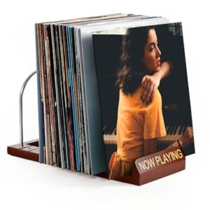 Vosturdy Armazenamento de discos de vinil, suporte de disco de 50 LPs, suporte de disco de vinil de madeira para discos de LP/revistas/amantes de música (Equipamentos)