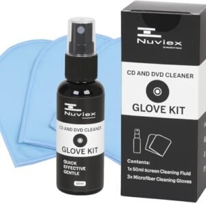 Kit completo de limpeza de CD – Líquido de limpeza de disco premium, pano de microfibra e luvas antiestáticas para CD/DVD/Blu-ray – Conjunto compacto de cuidados com disco (CDs)