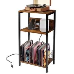 Mesa de toca-discos com estação de carregamento, suporte para toca-discos de vinil com portas e saídas USB de armazenamento de vinil, 3 camadas, suporte para toca-discos de vinil, prateleira de (Equipamentos)