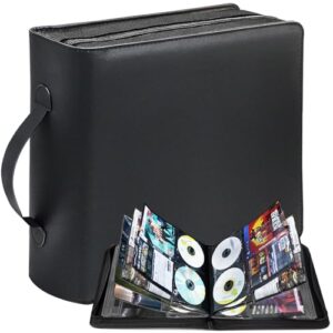PUTNATRUE Estojo de armazenamento de CD/DVD, caixa de armazenamento Blu-Ray, capacidade de 136 discos e 68 bolsos para folhetos, bolsa de armazenamento de mídia perfeita com alça para videogames (CDs)