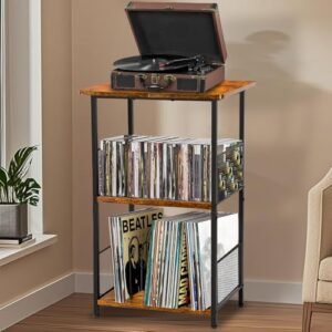 Estante Rack Para Discos de Vinil LPs, Com 2 Divisórias Ajustáveis para Suporte de Toca-Discos, Armazenamento de Álbum de, Prateleira para 80~100 Discos de Vinil (Equipamentos)