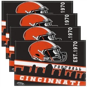 Erosebridal Jogo americano Football City, 4 peças de jogo americano 30,5 x 45,7 cm, tapetes de mesa para jovens, cinza, laranja, rúgbi, fãs de futebol, jogos americanos para competição de bola (CDs)