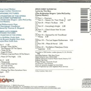 Symphonic Pictures: The phantom of the Opera & Jesus Christ: Superstar [Audio CD] Lloyd Webber, Andrew; Bryant, Jeffrey; Griffiths, Barry; Rive, Francois; Ambrosian Singers; Paul Gemignani and John McCarthy (CDs)