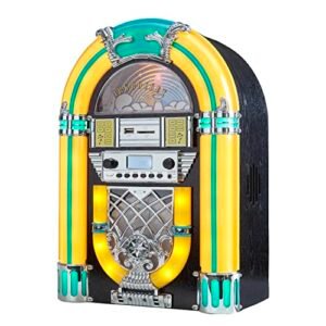 Arkrocket Athena Mini Jukebox/CD Player de mesa/alto-falante Bluetooth/rádio/USB e leitor de cartão SD com sistema de iluminação LED retrô (Equipamentos)